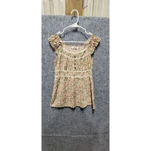 Romy Flower Short Sleeve‎ Blouse Side Zipper Size M